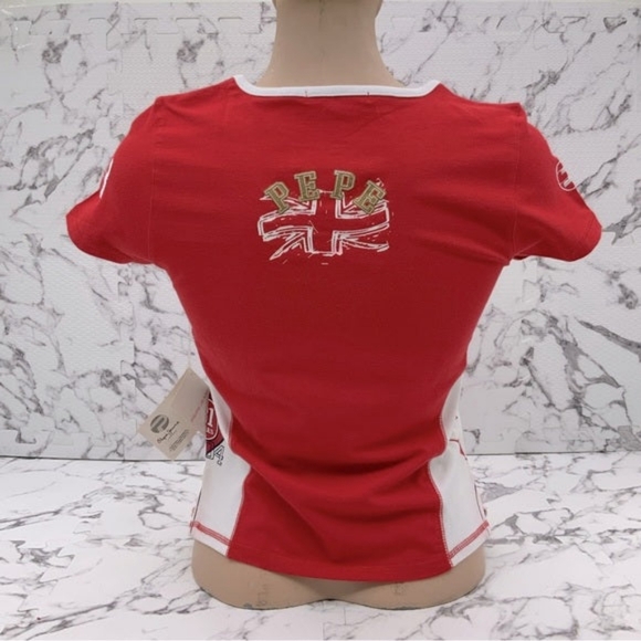 Women's Fashion Pepe Jeans Red | White British Flag Tee Shirt NWT - Picture 2 of 4